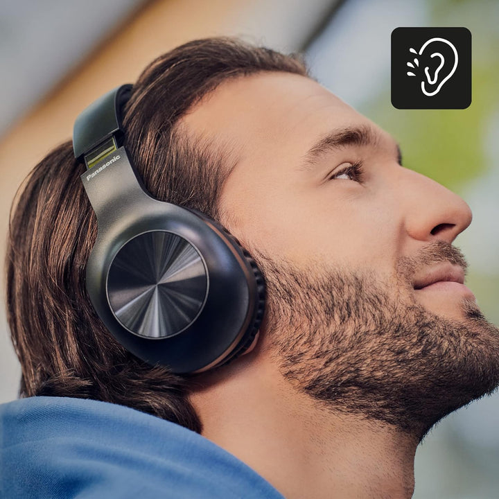 Panasonic RB-HX220BDEK Kabellose Over-Ear-Kopfhörer - Ergonomische Passform, Extra Bass, 23 Stunden
