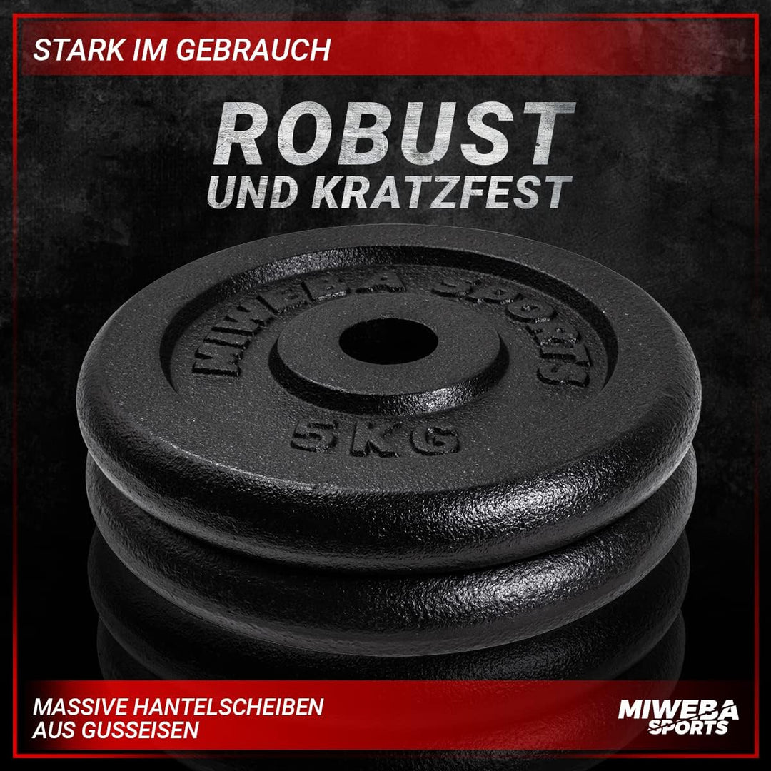 Miweba Sports Hantelscheiben Set HSG | 𝐏𝐫𝐨𝐟𝐢 Hanteln - 1.25-10.0 Kg Hantelscheibe - Hantel Scheiben