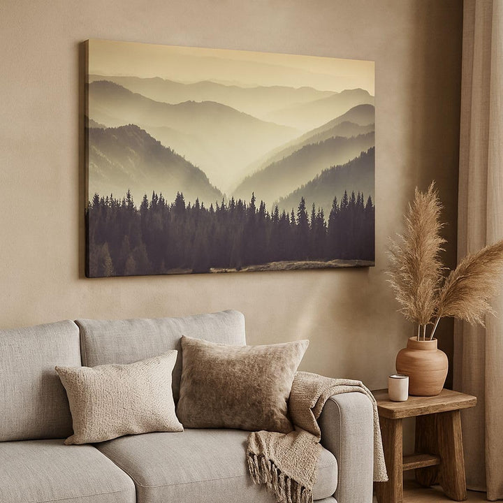 Bilder auf Leinwand 100x70cm Leinwandbild mit Rahmen Berge Wald Natur Gross Wanddeko Bild Schlafzimm