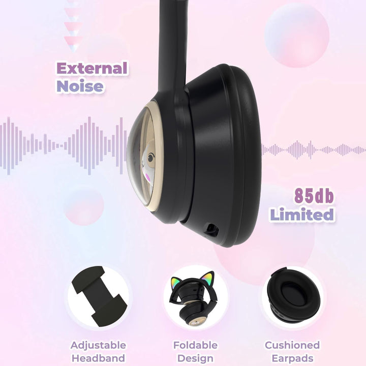 Bluetooth Kopfhörer Kinder, Faltbar 85dB Mädchen Kopfhörer Over Ear, Kabellos Kinderkopfhörer mit LE
