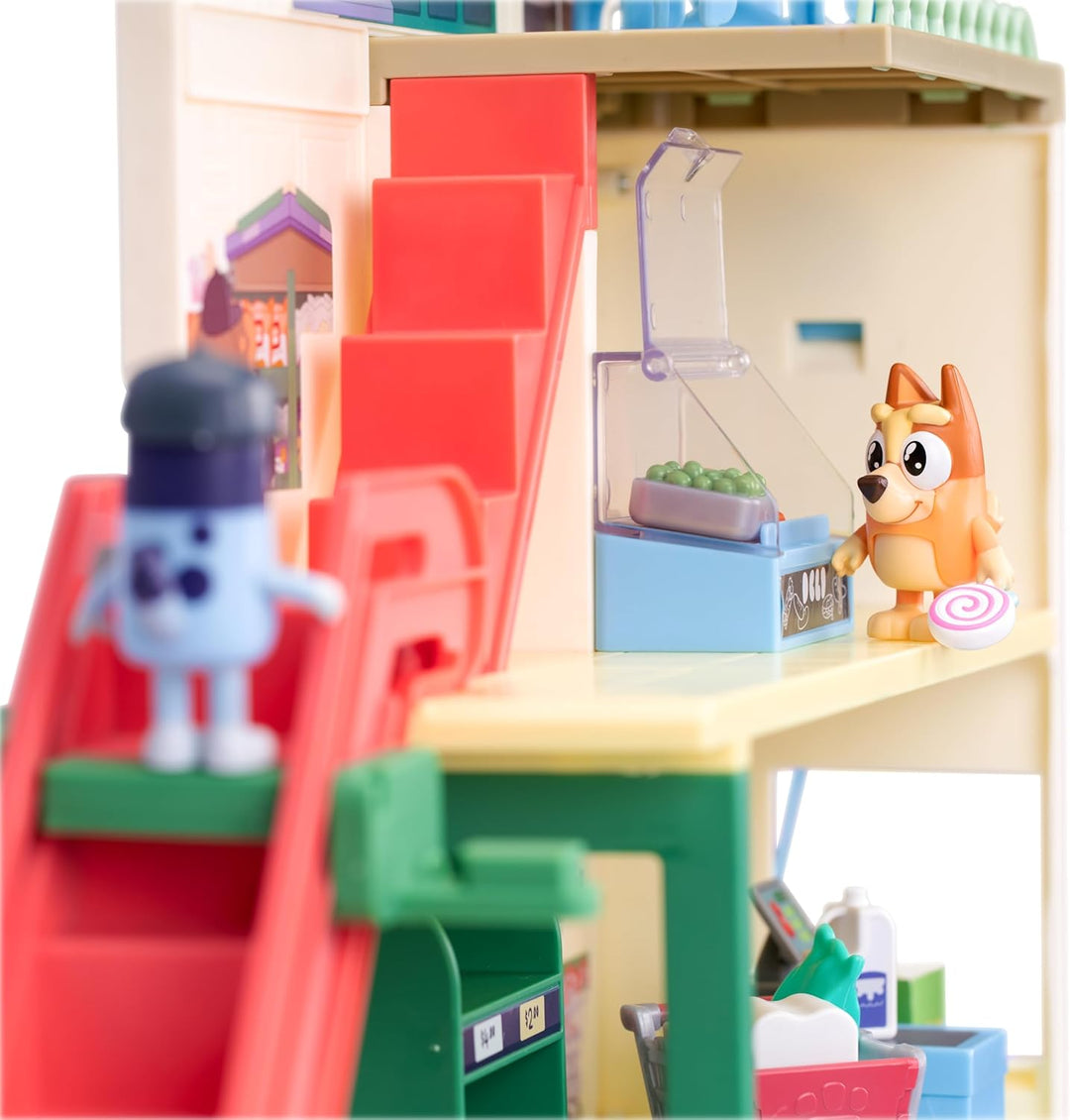 Blueys Supermarkt-Spielset, 3 Verschiedene Etagen mit exklusiven Bluey- & Bingo-Figuren. Mit funktio
