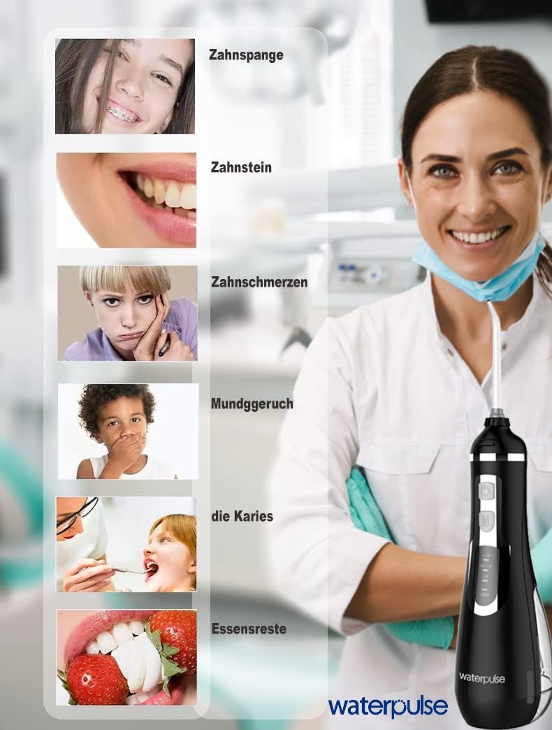 NPO Waterpulse Cordless Water Flosser, Battery Operated & Portable for Travel & Home, V500 (Black)