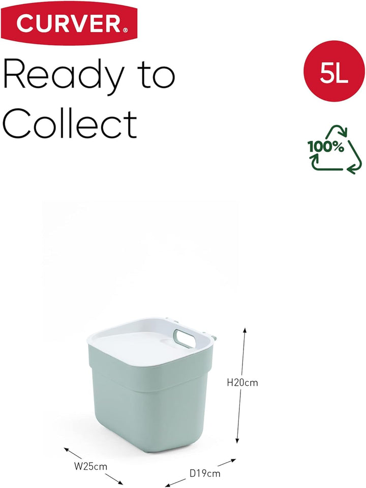Curver Ready to Collect Recycling-Mülleimer, 100% recycelt, mit hellgrauem Deckel, 5 l 5 l grün, 5 l