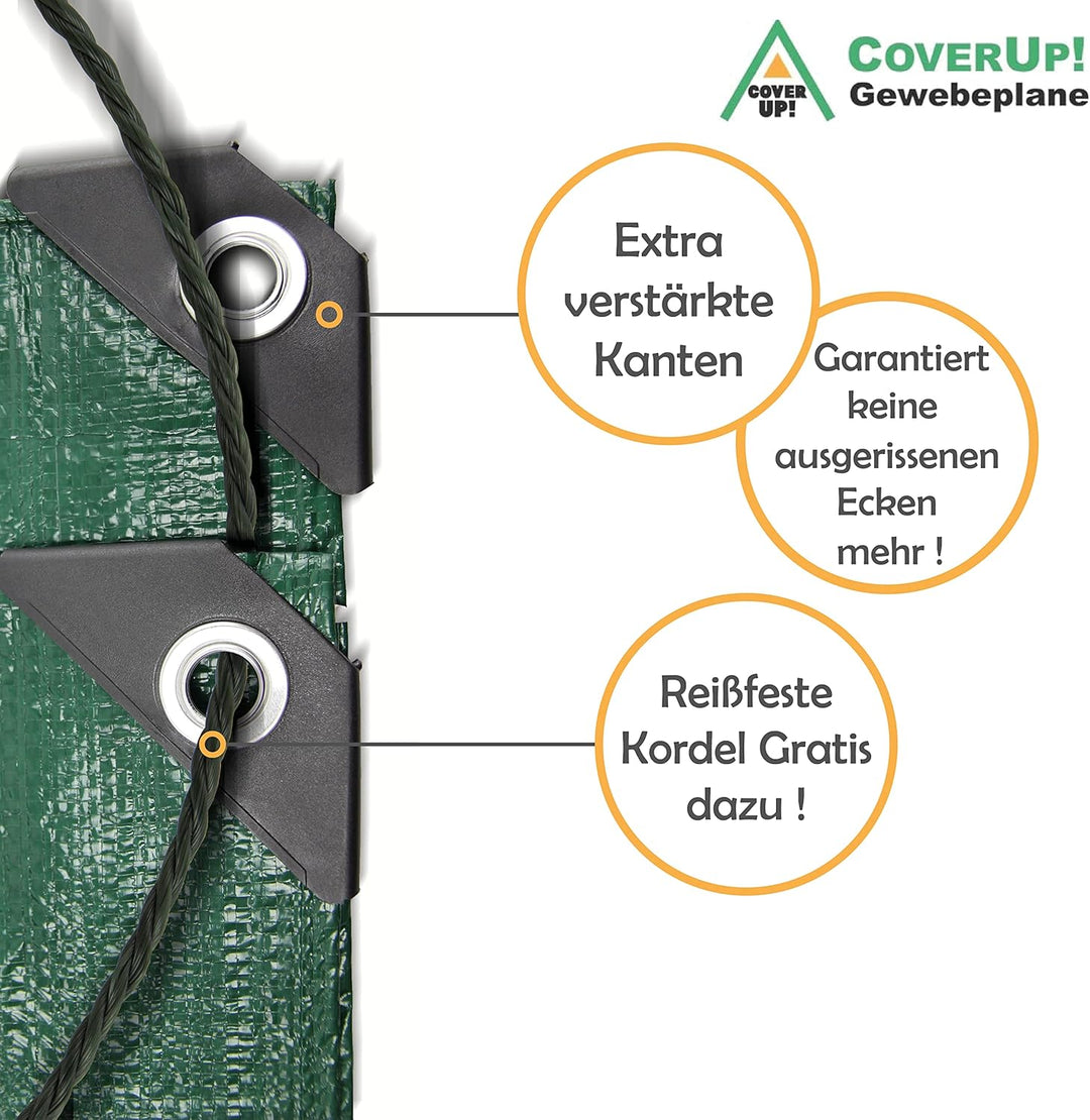 CoverUp! (4x6 m) Gewebeplane - Farbe: Grün, 120g/m² - Beständigkeit durch verstärkte Gummiecken & ro
