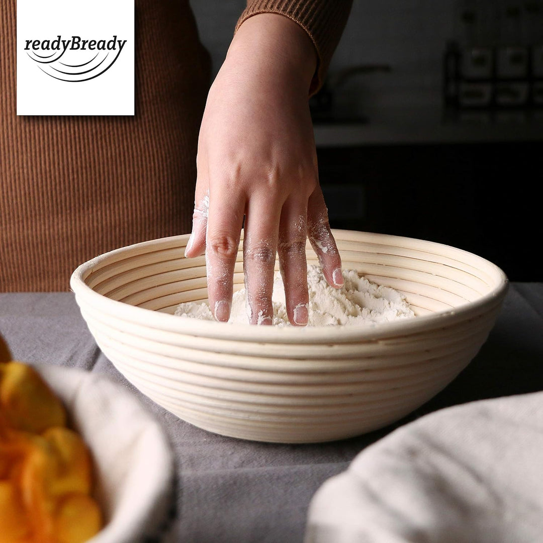 readyBready Gärkörbchen (rund, 22cm & 25cm) - hochwertiges Gärkorb Set zum Brotbacken inkl. Leinentü