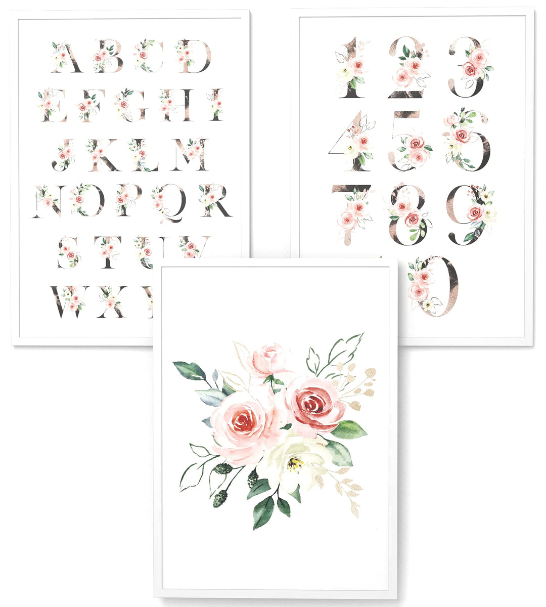 Papierschmiede® Kinderbilder 3er Set Lernposter, A4 gerahmt in Holzrahmen (weiss), Geschenk für Mädc