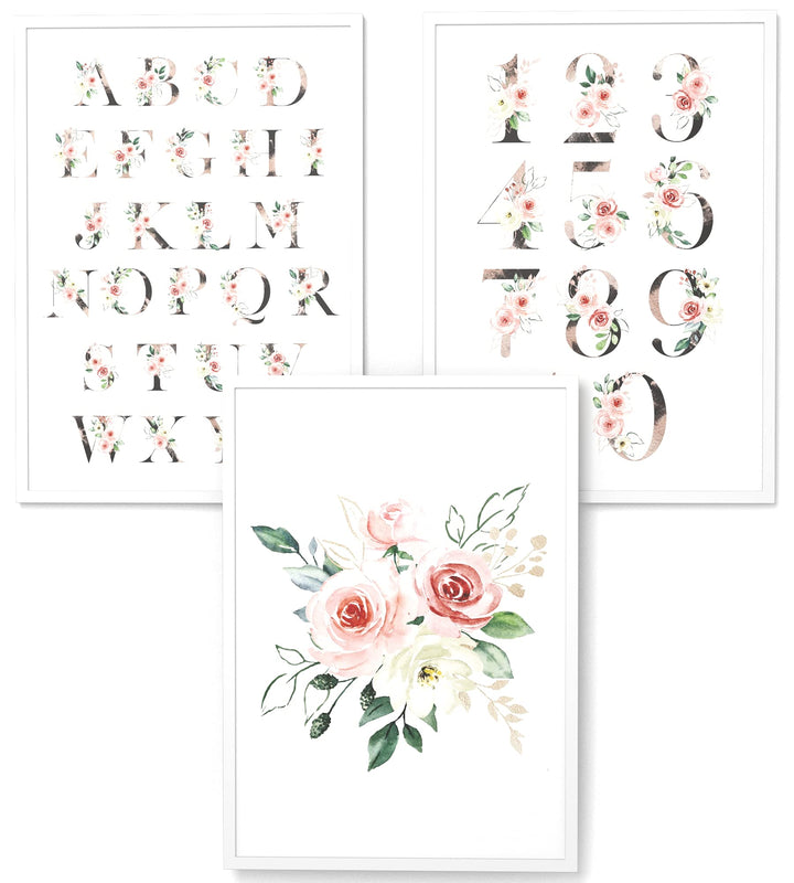 Papierschmiede® Kinderbilder 3er Set Lernposter, A4 gerahmt in Holzrahmen (weiss), Geschenk für Mädc