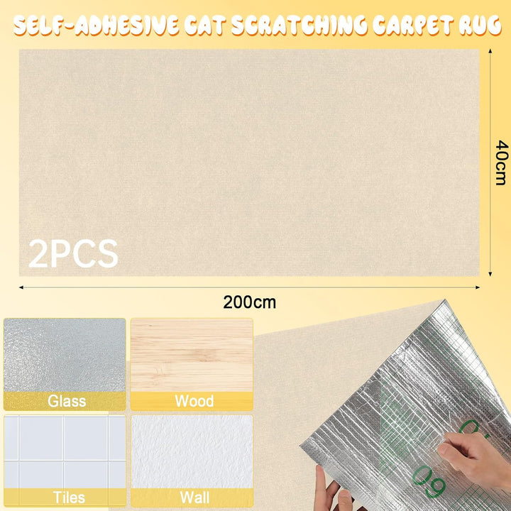 Kratzmatte Katze, 200cmx40cm Selbstklebend Kratzteppich Katze Wand Kratzmatte für Katzen Katzenkratz