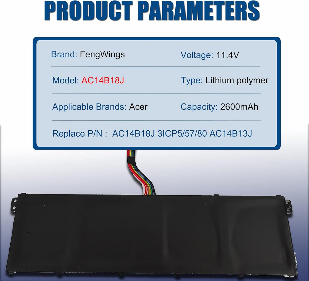 FengWings® AC14B13J AC14B18J Akku 11.4V 2600mAh, Kompatibel mit Acer Chromebook 11 CB3-111 CB5-311 /