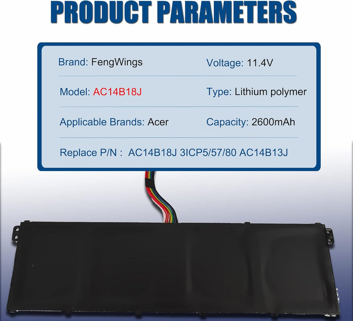 FengWings® AC14B13J AC14B18J Akku 11.4V 2600mAh, Kompatibel mit Acer Chromebook 11 CB3-111 CB5-311 /