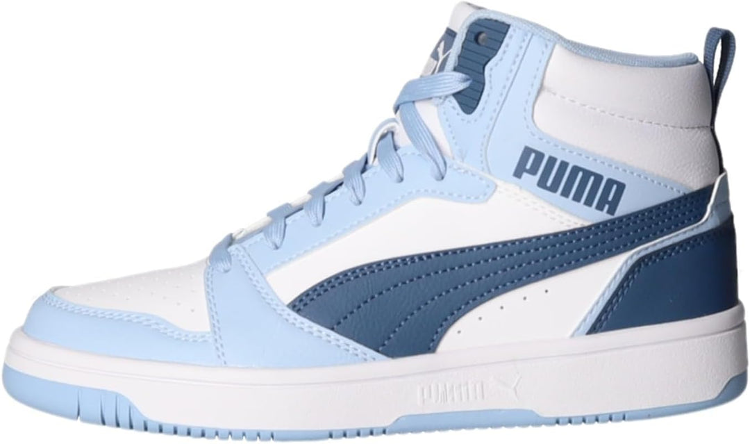 PUMA Rebound V6 MID JR Unisex Kinder Sneaker 393831 23 4 UK Puma White Dark Indigo Haute Tropic, 4 U