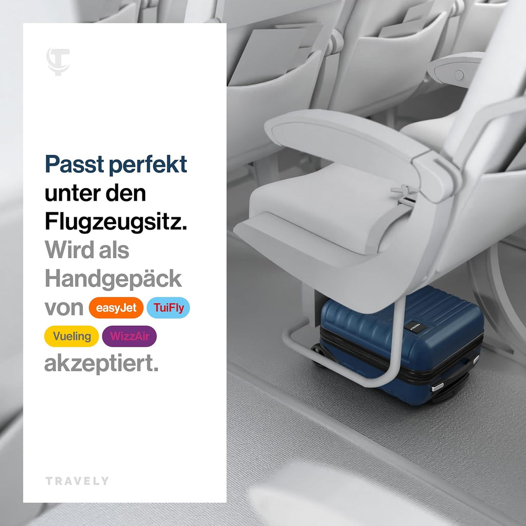 Travely Premium Handgepäck Koffer 40x30x20cm - passend für Ryanair, Lufthansa, Eurowings und co. I 2