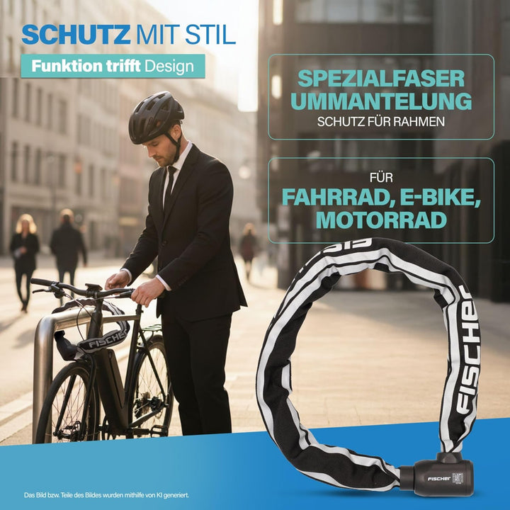 FISCHER Fahrrad Kettenschloss PROTEC PLUS+ CK100, aus Stahl, Sicherheit ART-zertifiziert, mit 3 Schl