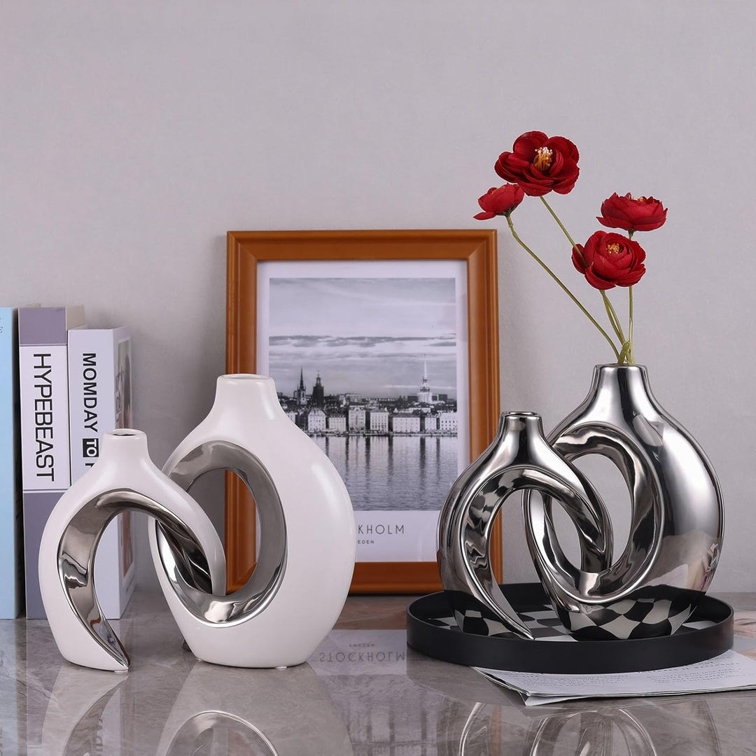 XIAOMAGG Keramik Vase，2er Set Hohle Weisse Moderne Vasen für Nordisches, Vasen Deko, ästhetische Boh