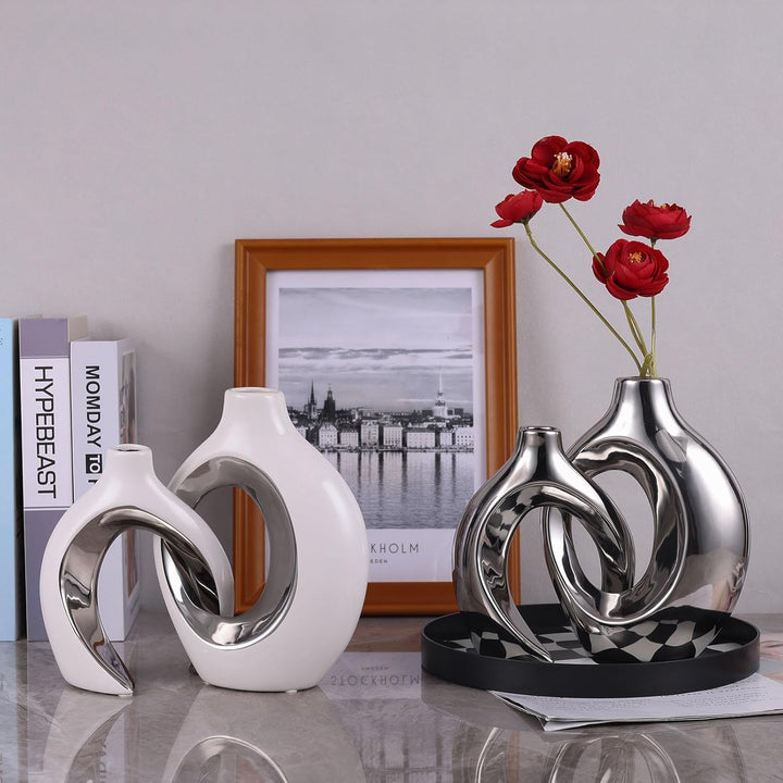 XIAOMAGG Keramik Vase，2er Set Hohle Weisse Moderne Vasen für Nordisches, Vasen Deko, ästhetische Boh
