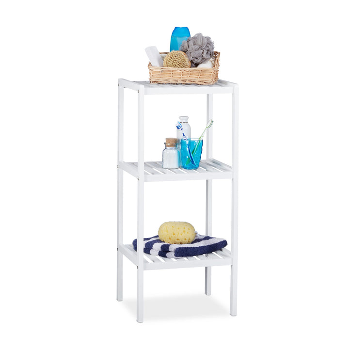Relaxdays, weiss Bambus Badregal, 3 Ablageflächen, Holzregal, Standregal, Bambusregal, Küchenregal,
