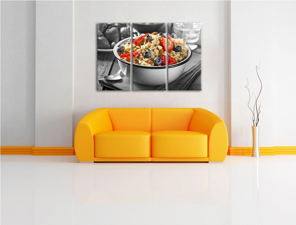 Süsses Früchte Müsli schwarz/weiss 3-Teiler Leinwandbild 120x80 Bild auf Leinwand, XXL riesige Bilde