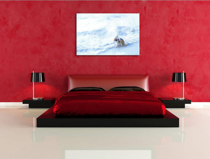 kleine Krabbe am Strand NewArt Format: 100x70 cm auf Leinwand, XXL riesige Bilder fertig gerahmt mit