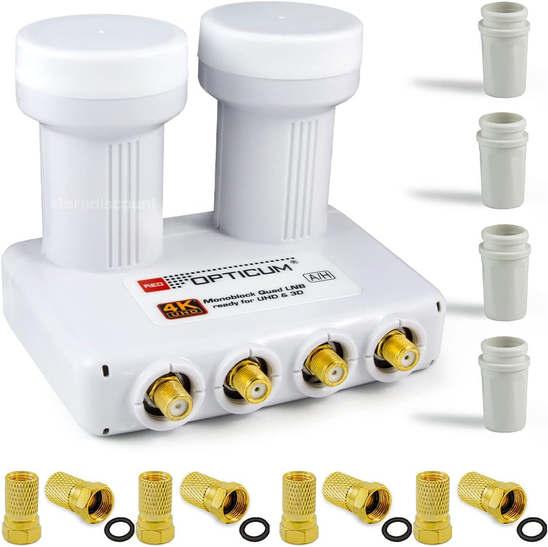 Opticum Monoblock Quad LNB LMQP für 4 Teilnehmer, 2 Satelliten Astra 19.2 + Hotbird 13 Empfang - dig
