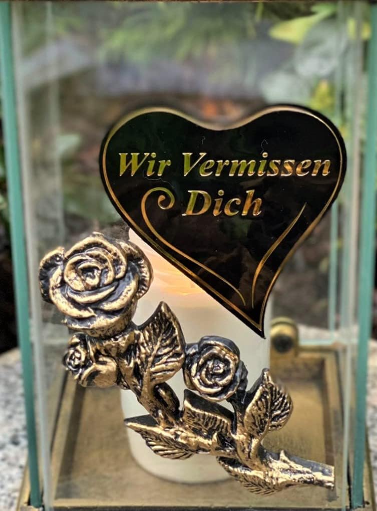 Garten Paradies Handmade Grablampe mit Tür - Neue Model Beschriftung 'Wir vermissen Dich' Grablicht