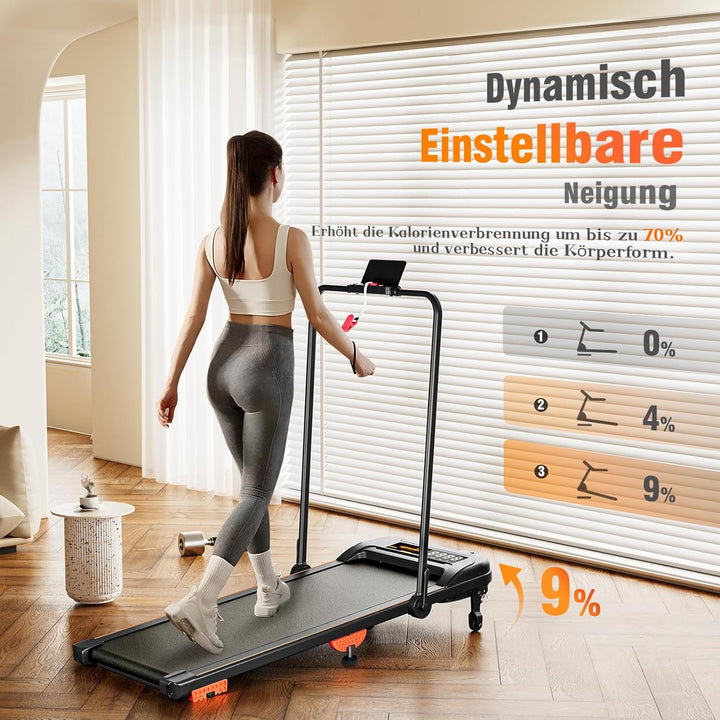 Walking Pad, Laufband für Zuhause mit Neigung, 2.5 PS Leiser Motor, Schlanker Laufband Schreibtisch,