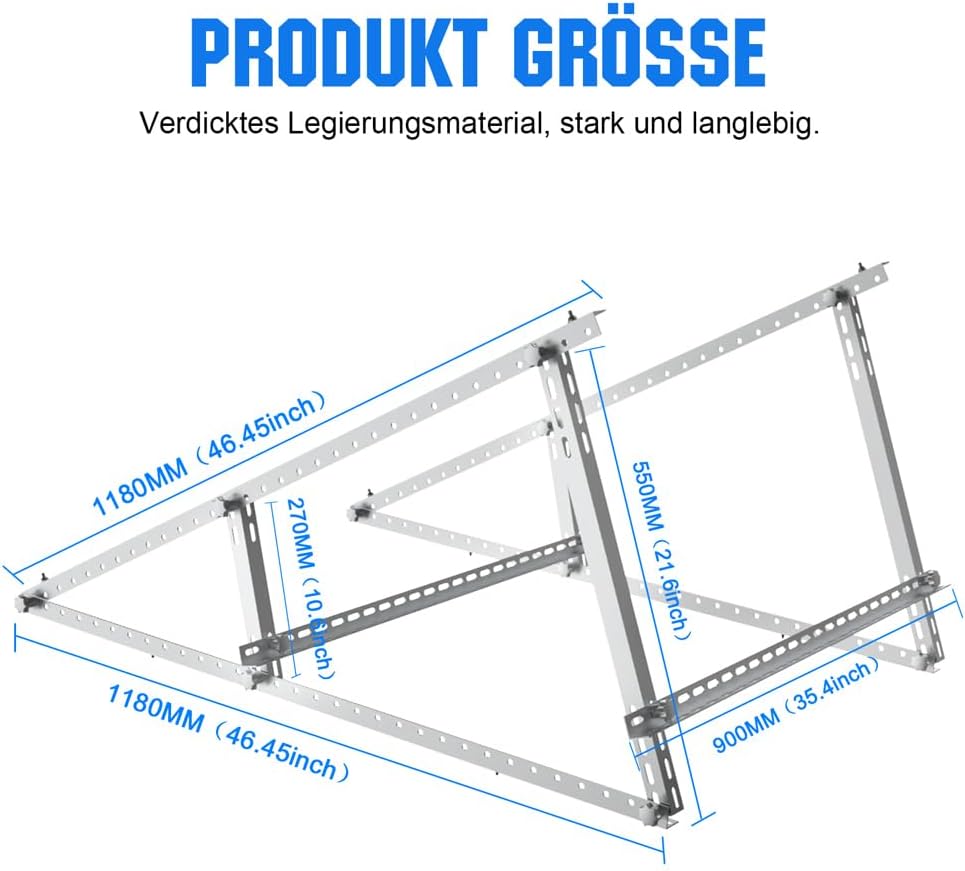 Verstärkte Solarpanel-Halterung Aluminium Verstärkte Balkon-Kraftwerkshalterung 118CM Montagewinkel