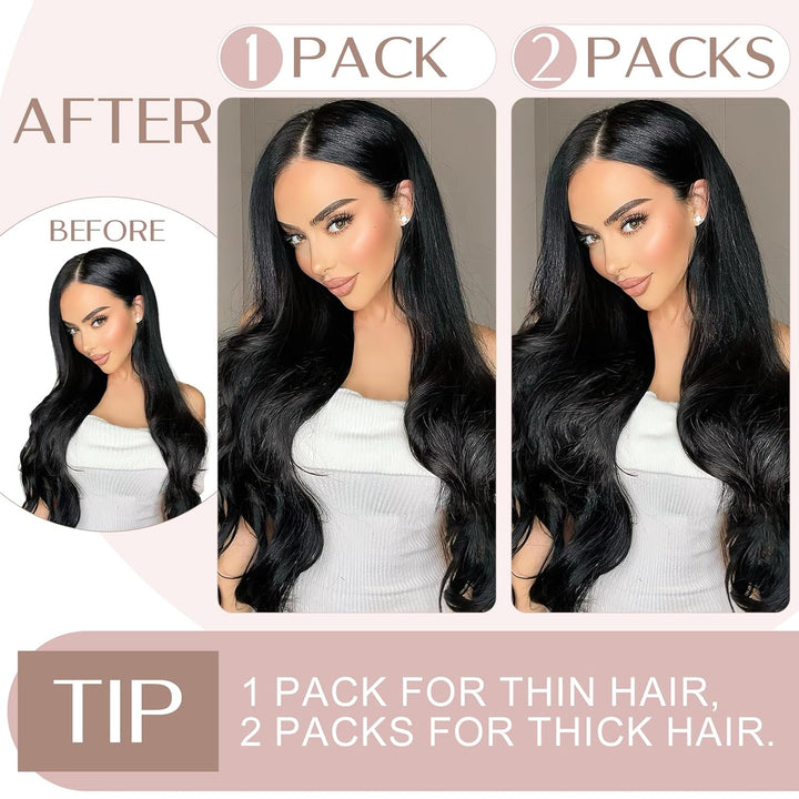 SEGO Haarteil Clip in Extensions Echthaar DICKER Haarverlängerung 1 Tresse 5 Clips Human Hair Glatt