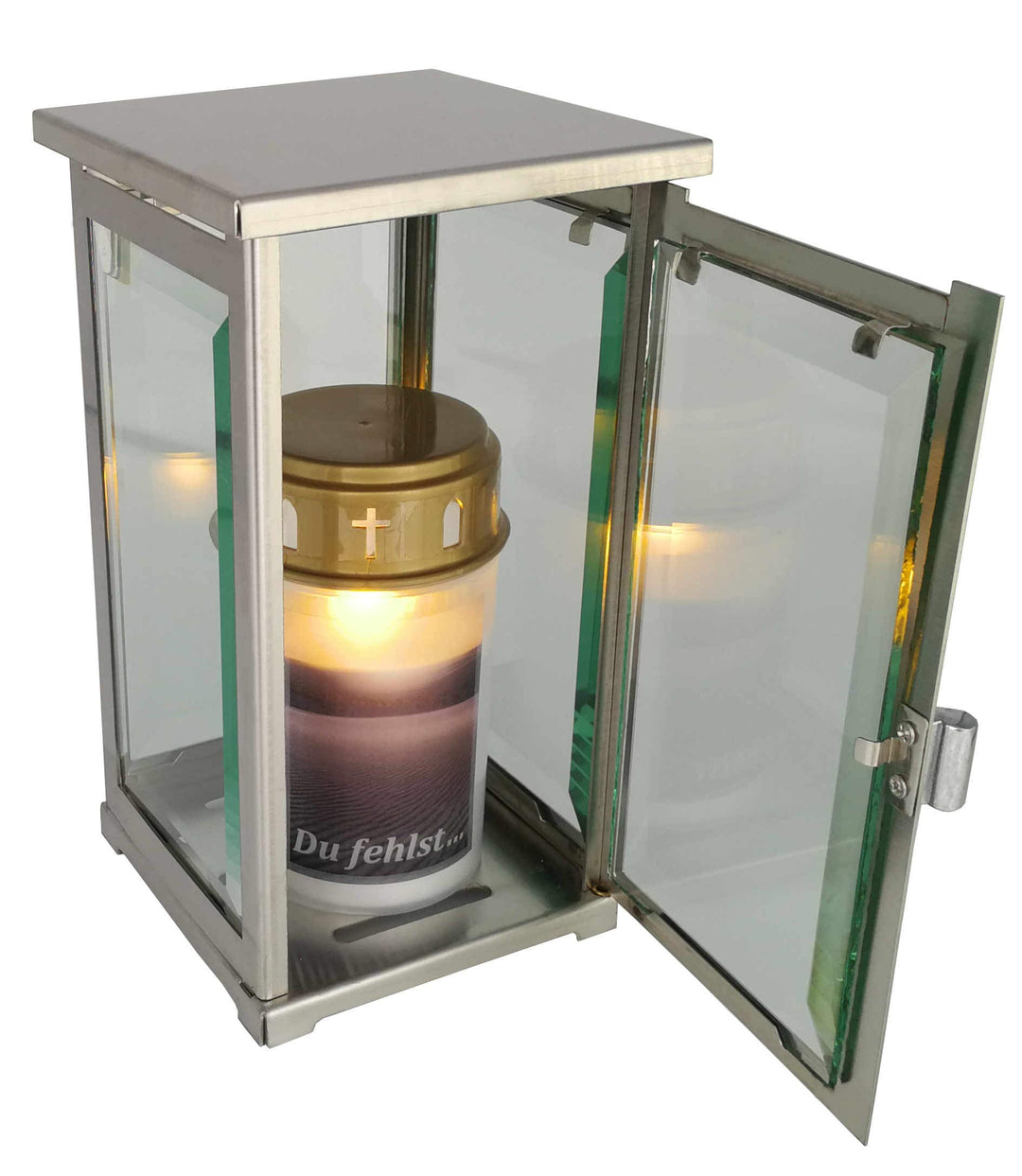 Grablicht, Grablaterne, Grablampe modern aus Edelstahl inkl. LED-Grablicht