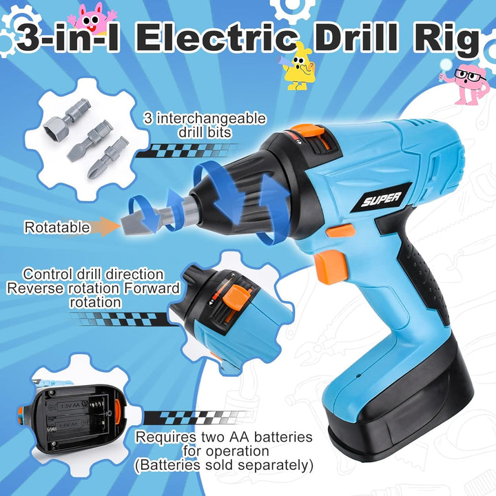 TAVADA Werkzeugkoffer Kinder Spielzeug ab 3 Jahre,Werkzeug Kinder mit Elektrische Bohrmaschine,Kreis