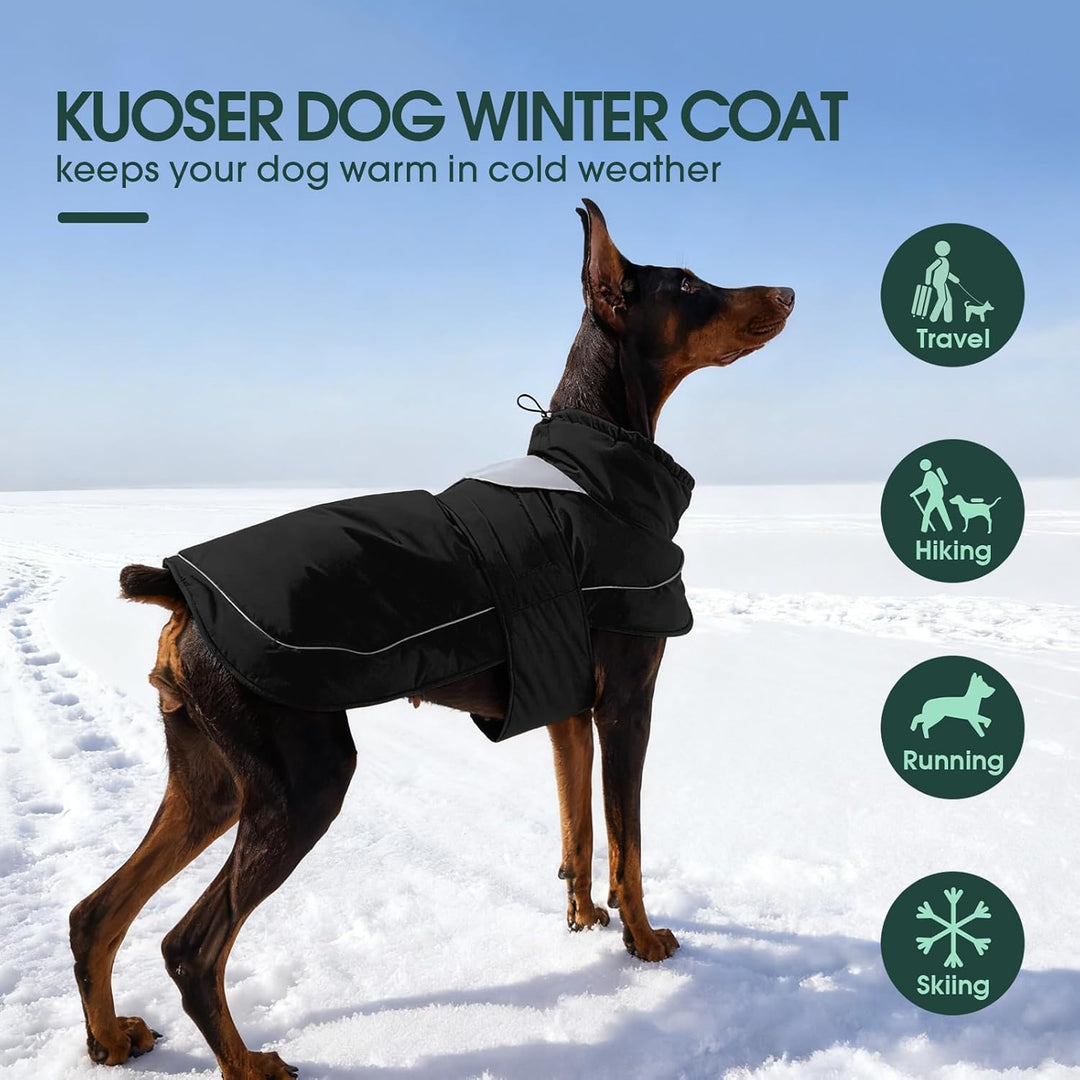 Kuoser Hundemantel Hundejacke, Warme wasserdichte Hundejacke mit Reflektierendem Design, Kordelzug a