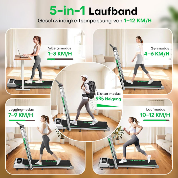 Laufband für Zuhause, 5 in 1 Walking Pad, 12km/h Klappbar Laufband mit 9% Steigung, 2.75HP bürstenlo