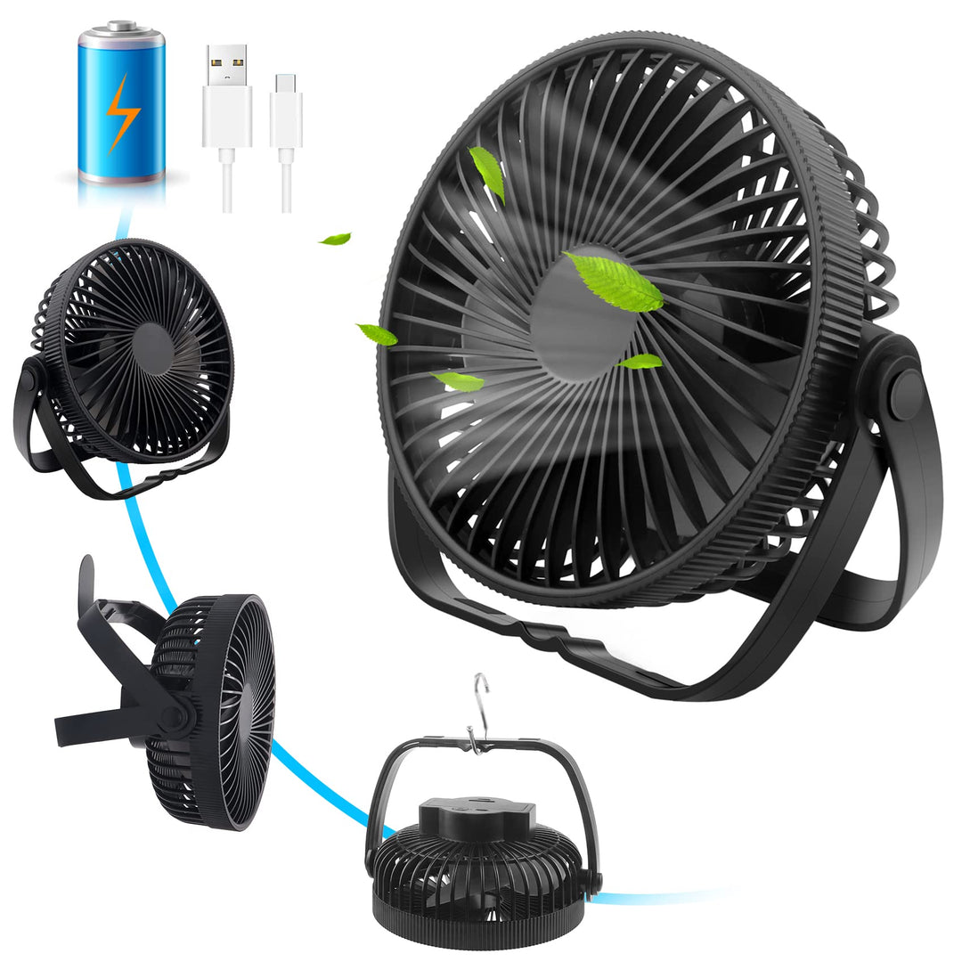 Tischventilator USB Ventilator Leise Klein mit Akku 3 in 1, Tischventilatoren Tragbarer Ventilator 3