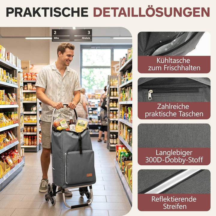 Sekey Einkaufstrolley Treppensteiger klappbar, 3-in-1 Einkaufswagen Grau, Grau