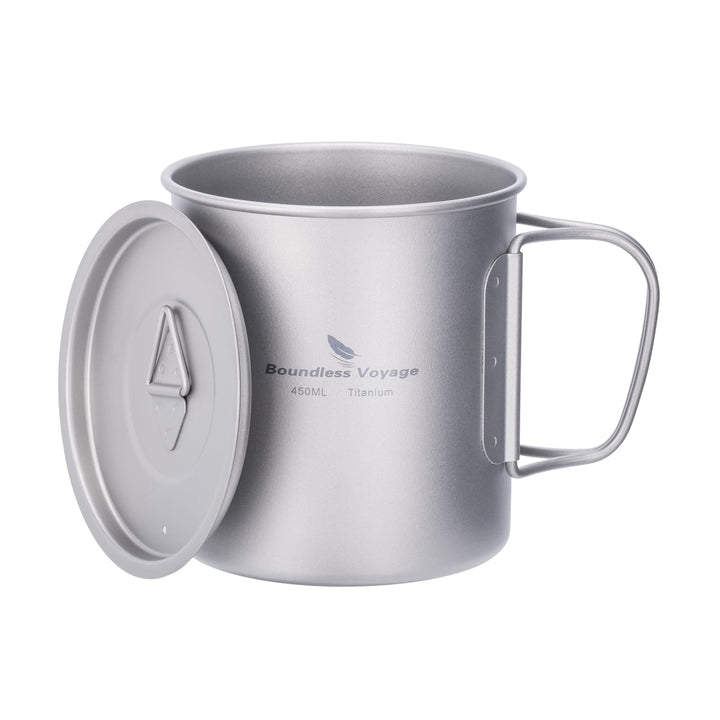 iBasingo 450ml Camping Becher Outdoor Tasse Titan Trinkbecher Mug mit Deckel & Klappgriff Ultraleich