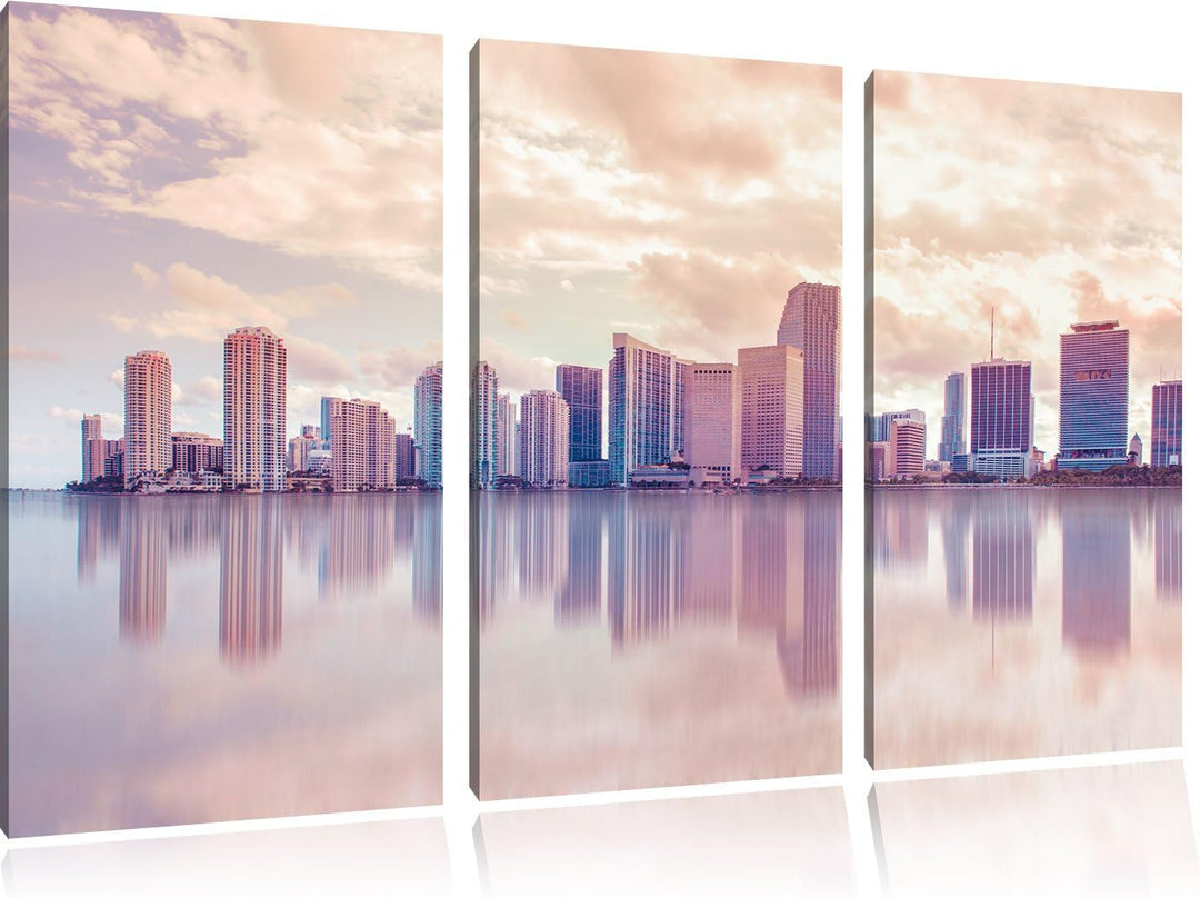 Pixxprint Miami Florida Skyline als Leinwandbild/Grösse: 3 Teilig (120x80) / Wandbild/Kunstdruck/fer