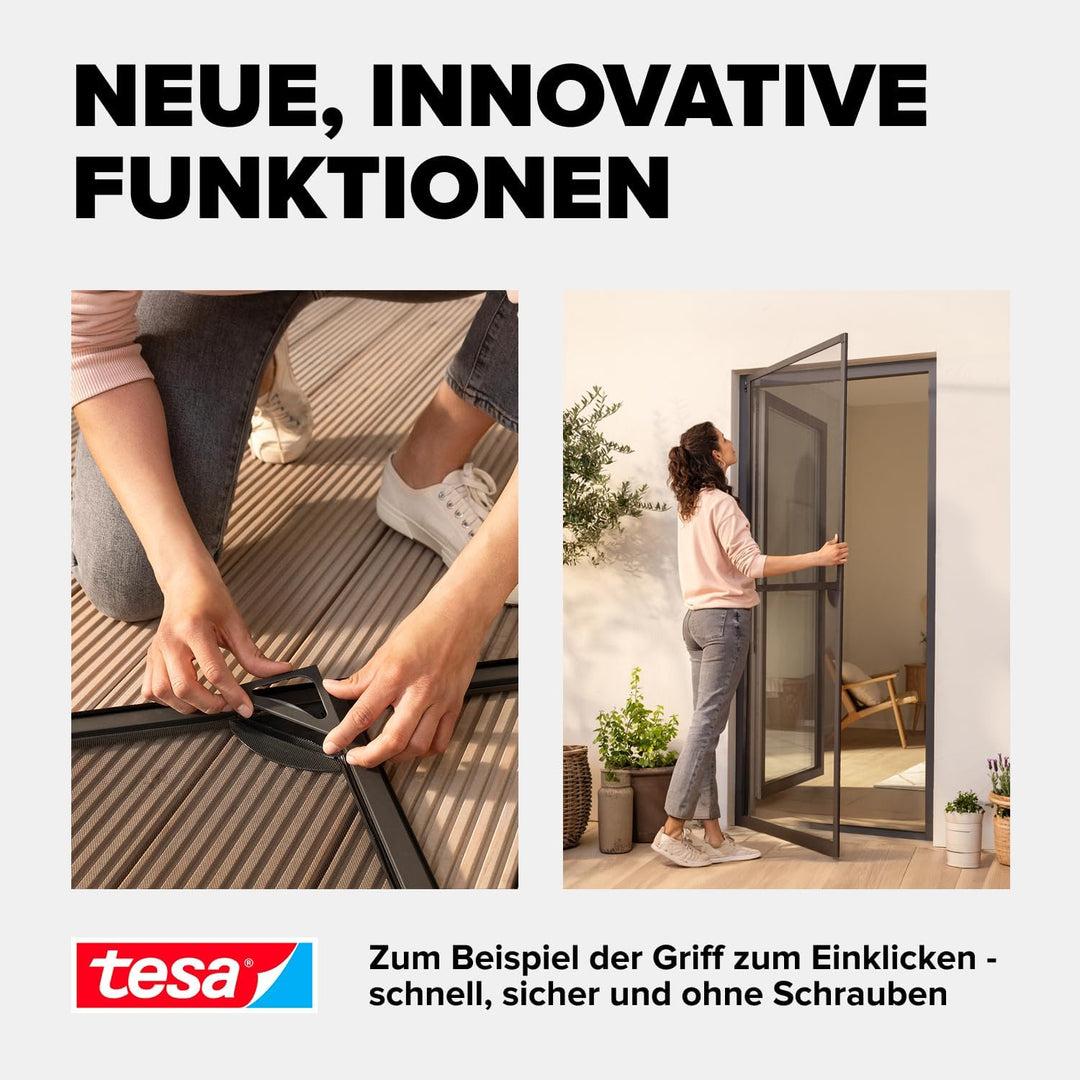 tesa INSECT STOP Aluminium-Rahmen Fliegengitter Tür 120 x 240 cm Anthrazit | Langlebiges Fliegengitt