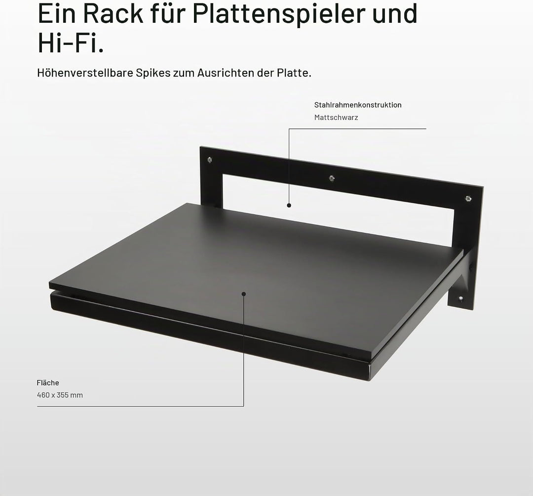 Pro-Ject 3861 Wallmount 1, Regal für Plattenspieler, Schwarz
