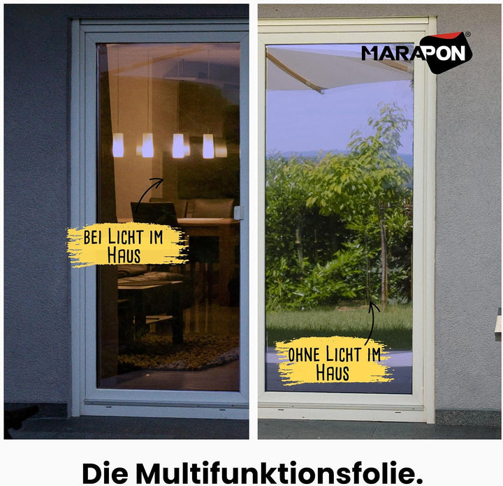 MARAPON Spiegelfolie Blau 1,05x2 m Set inkl. Rakel Cutter 10 Klingen Statisch haftende Sonnenschutzf