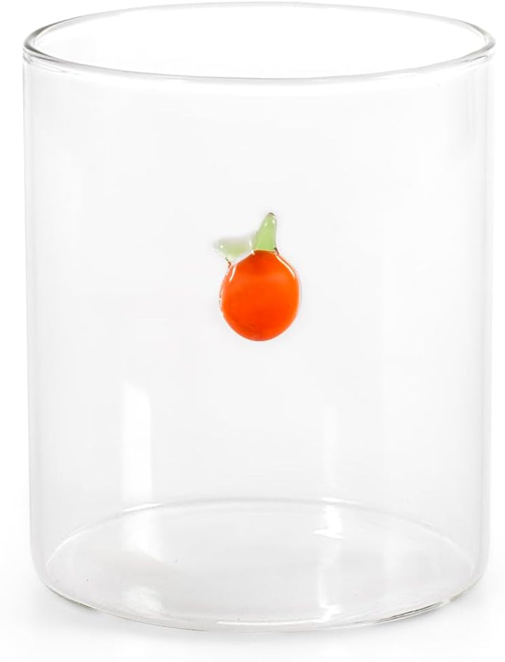 H&H Set mit 6 Gläsern – Borosilikatglas – 42 cl – Externe Miniaturen mit Fruchtdekor – Spülmaschinen