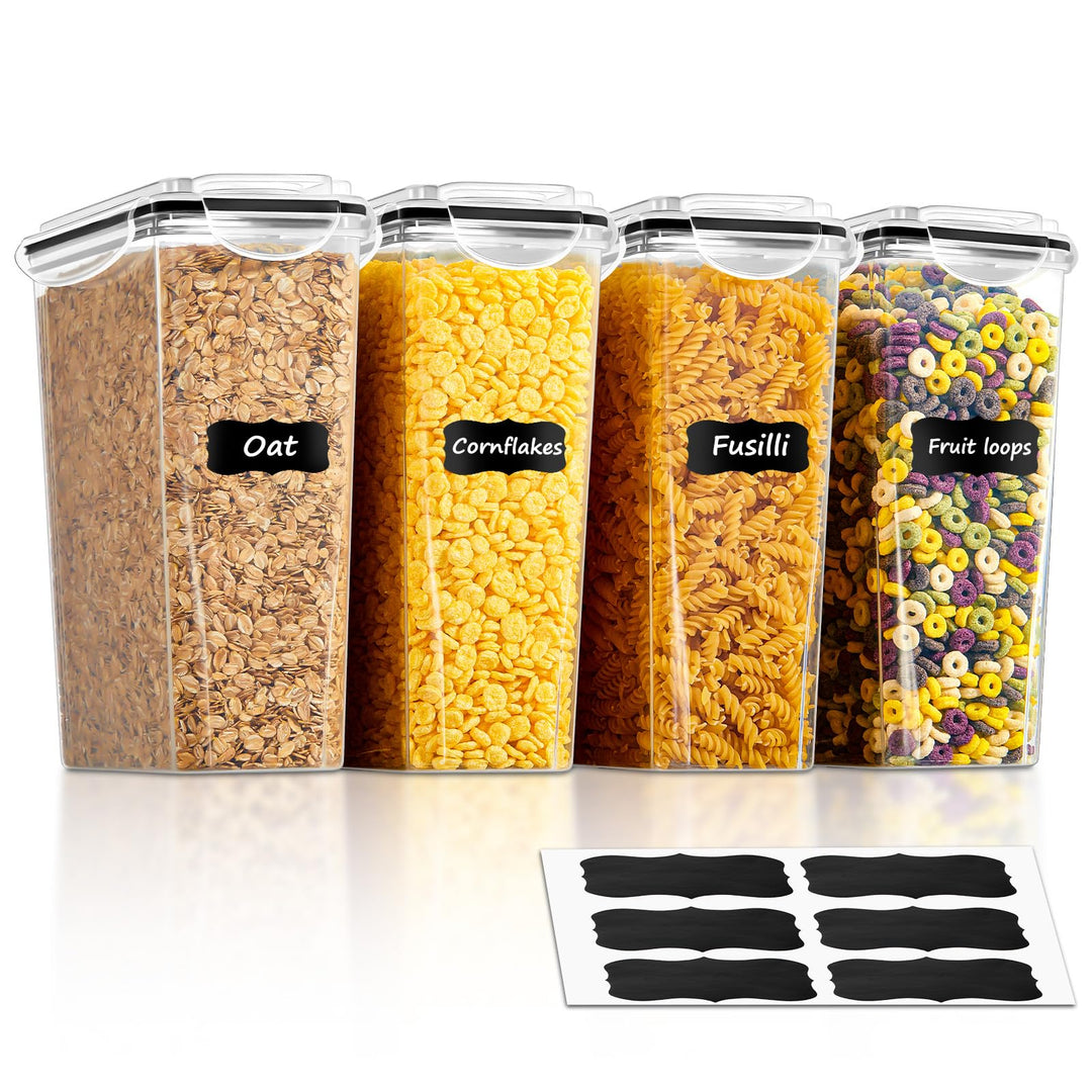 FOHERE Vorratsdosen mit Deckel Luftdicht Set of 4, 3.7L, Plastik Aufbewahrungsbox BPA-frei, Müsli Sc