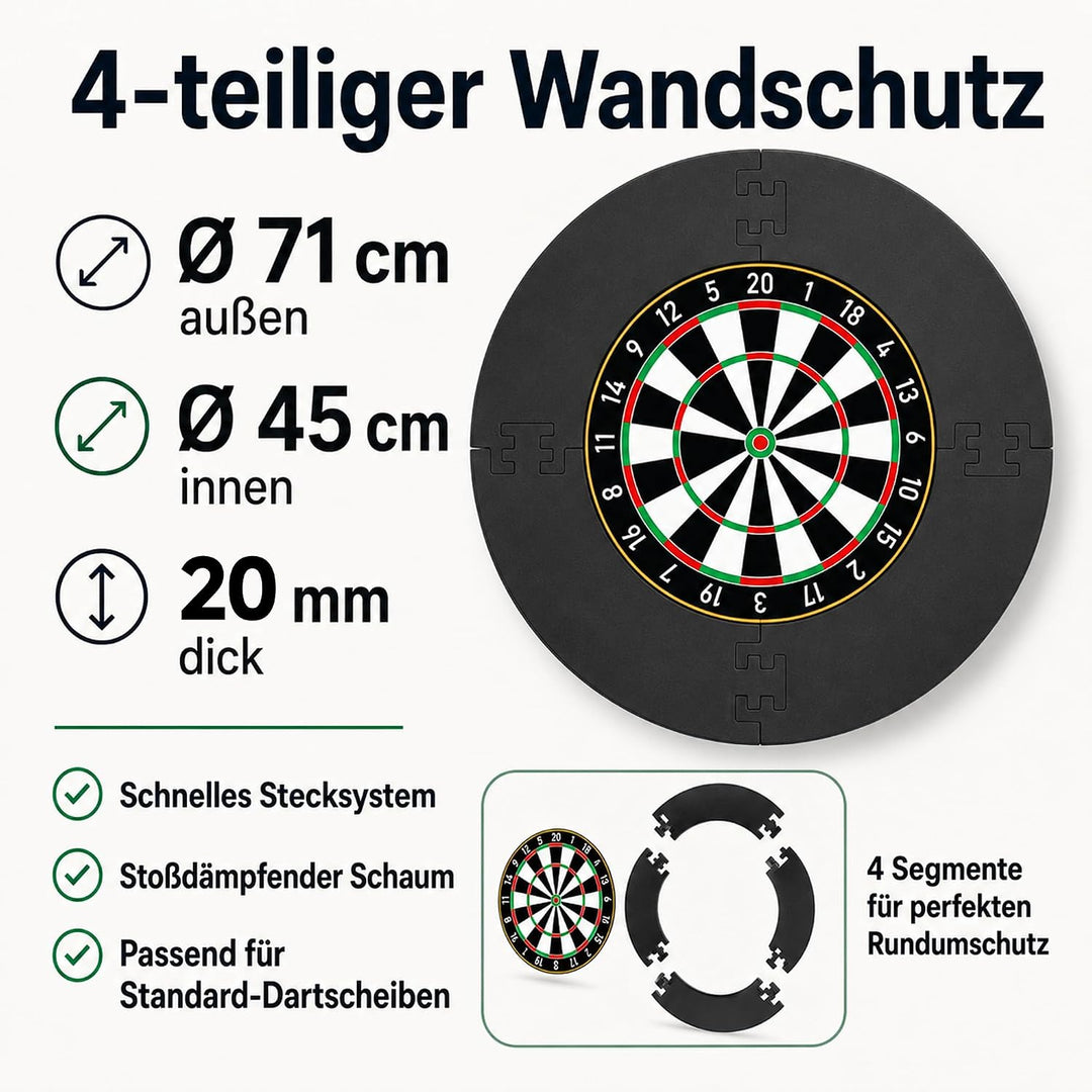 Dartteppich &amp; Dart Surround Set - 300x60 cm Dartmatte mit Abwurflinien &amp; Checkout-Tabelle + 13cm Puz