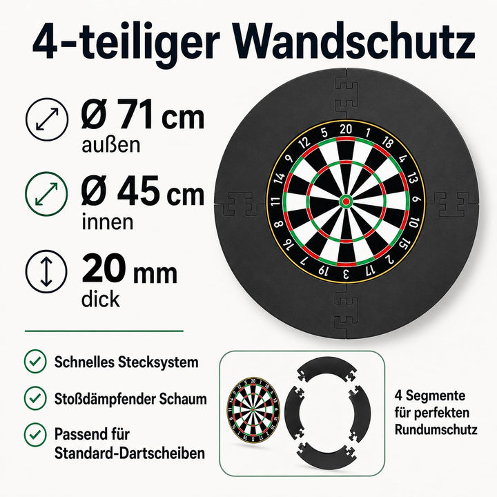 Dartteppich &amp; Dart Surround Set - 300x60 cm Dartmatte mit Abwurflinien &amp; Checkout-Tabelle + 13cm Puz