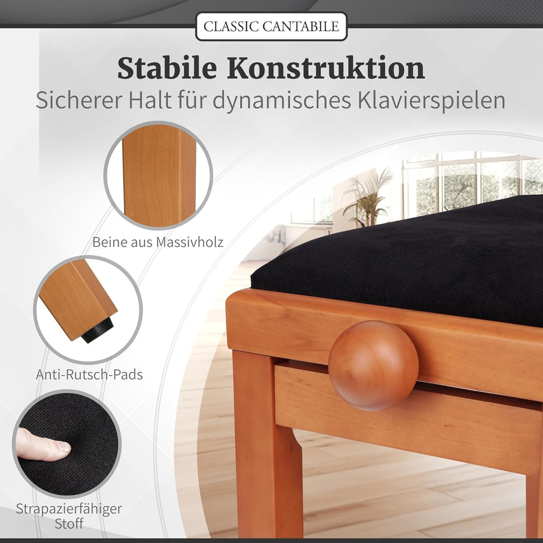 Classic Cantabile Pianobank Buche-matt (Höhenverstellbar von 47-56cm, Spindelmechanik, Sitzfläche 55