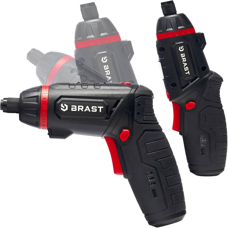 BRAST® Akkuschrauber Akku Bohrschrauber | 4,0V / 2Ah Li-Ion-Akku | 54 Chrom-Vanadium-Bits | schwenkb