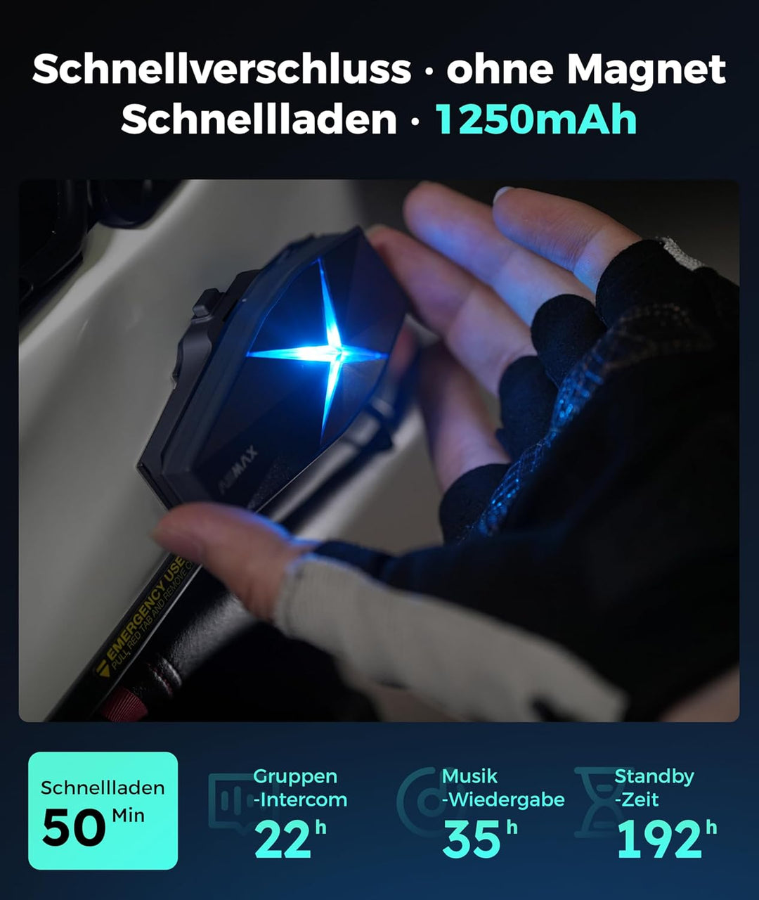 ASMAX F1s Motorrad Headset mit Sprachsteuerung, Mesh Intercom für 10 Fahrer, 8 km Reichweite, Blueto