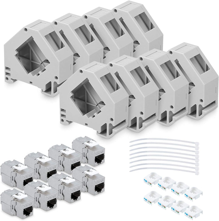 kwmobile Keystone Modul und Hutschienenadapter Set - passt auf genormte Hutschiene - 8X CAT 6A Modul