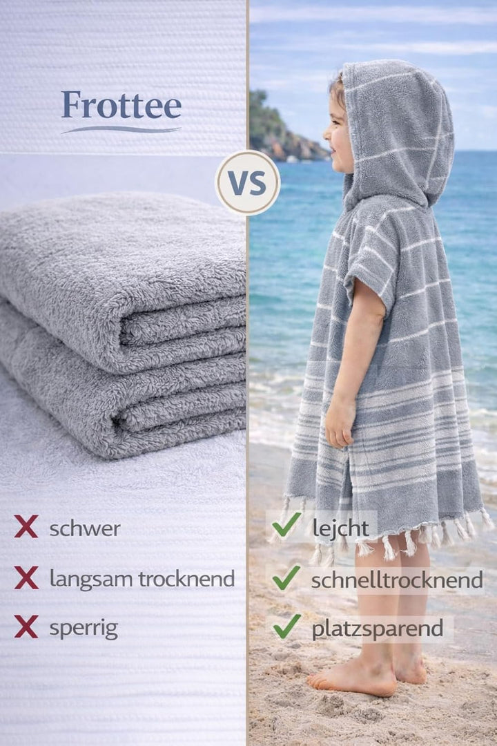ELY PARKER Strandponcho für Kinder - 100% Baumwolle Strandtuch &amp; Strandkleid - Saugstarkes Badeponch