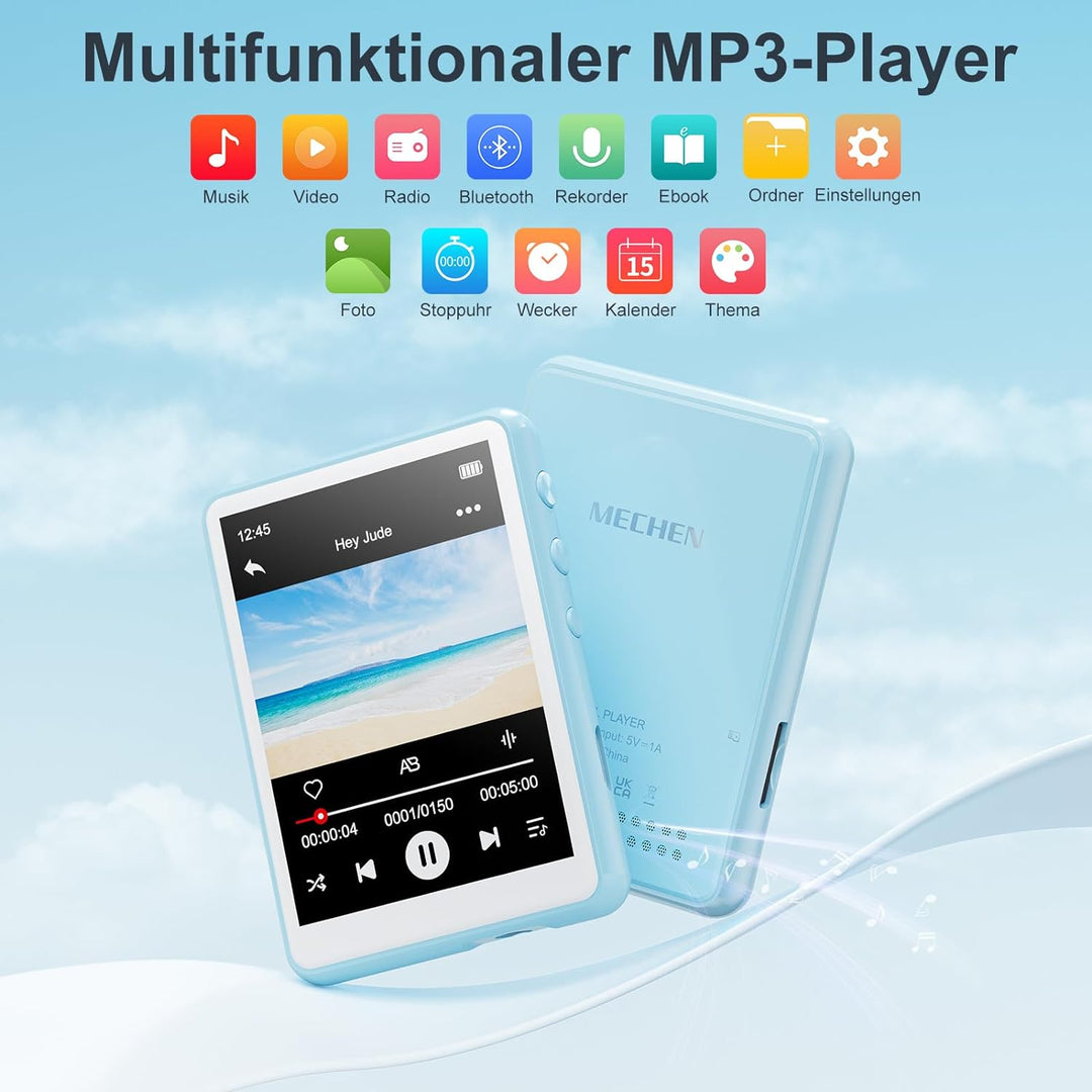 MECHEN 64GB MP3 Player Bluetooth 5.3 | 2,4'' Touchscreen Tragbarer MP3-Player zum Laufen mit Line-in