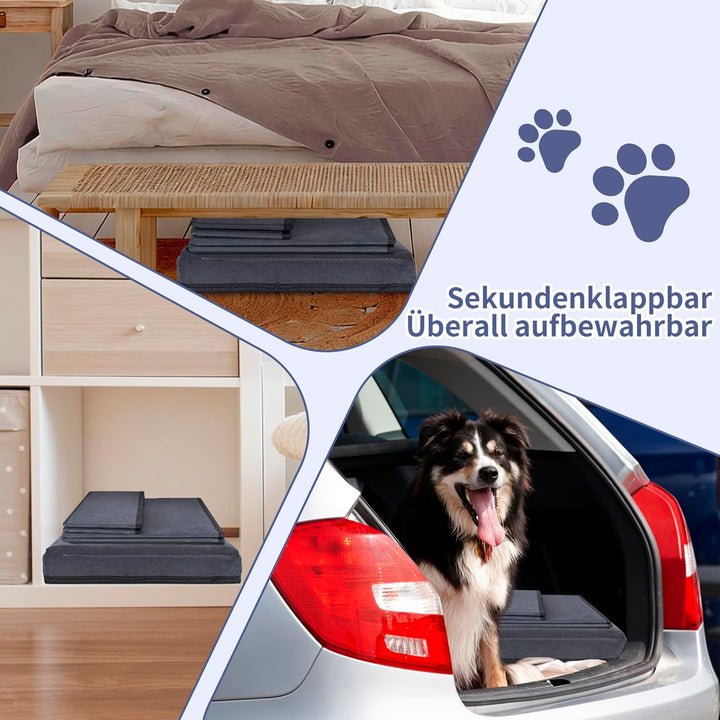 Hundetreppe mit Stauraum, 2 Stufen, faltbar, extra breite Haustierrampe, rutschfeste Hunderampe,Haus