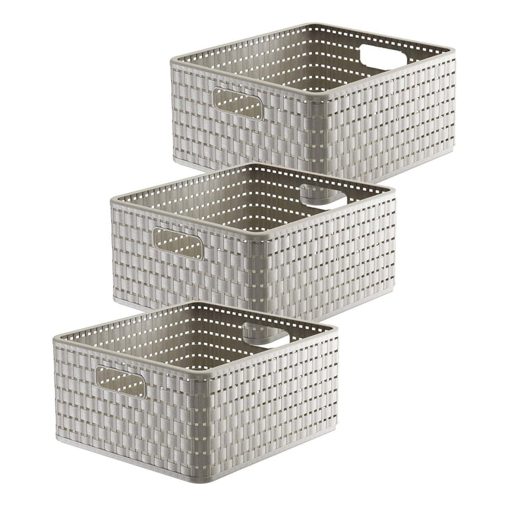 Rotho Country 3er-Set Aufbewahrungsbox Rattan-Optik, Kunststoff (PP) BPA-frei, Cappuccino, 14l, (32,
